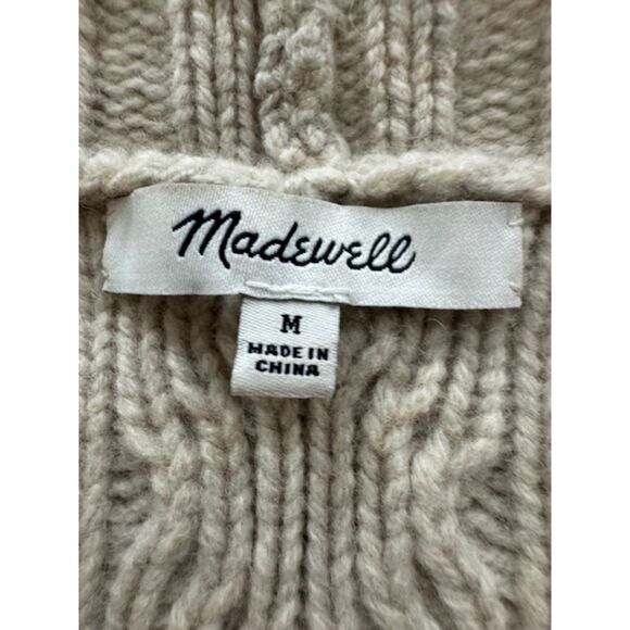 Madewell Cable knit Fringe Wool Cardigan Fisherman, Beige, size M - Picture 5 of 9